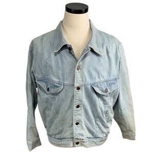 Vintage Uniform Blues Denim 80's Jacket Large Button-Up Light Wash Distressed